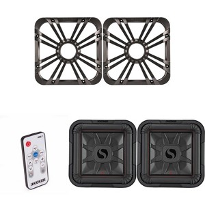 Kicker (2) 46L7T124 L7T L7-Thin 12-Inch (30cm) Subwoofer, Dual Voice Coil, 4-Ohm, 600 Watt w/ Charcoal LED Grill & Remote Bundle - 1 of 4