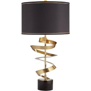 Possini Euro Design Twist Modern Table Lamp 31" Tall Sculptural Brass Marble with Dimmer Black Drum Shade Bedroom Living Room Nightstand Bedside House - 1 of 4
