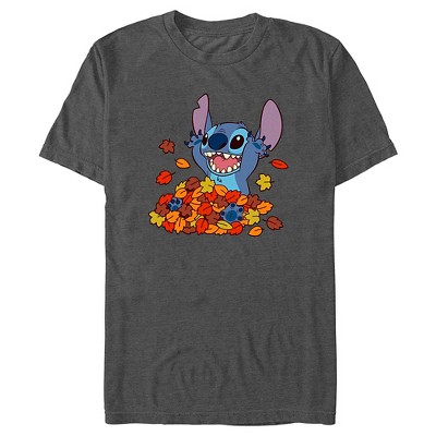 Men's Lilo & Stitch Fall Leaf Pile T-shirt - Charcoal Heather - Small ...