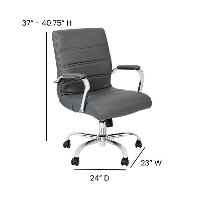 Gray Leather Executive Swivel Office Chair with Metal Frame