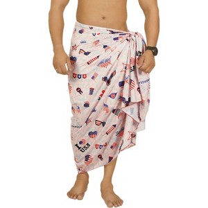LA LEELA Men's 4th of July USA Patriotic Flag Swimwear Summer Sarong Swim Trunk Pareo Beach Wrap One Size Berry Eagle - 1 of 4