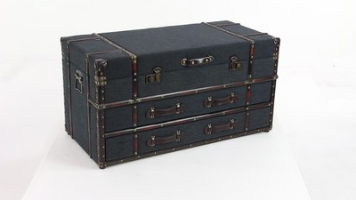 Dark Blue Linen Upholstered Trunk Coffee Table with Storage