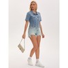INSPIRE CHIC Women's Turndown Collar Short Sleeve Denim Button Up Ripped Frayed Cropped Jean Jacket - 3 of 4