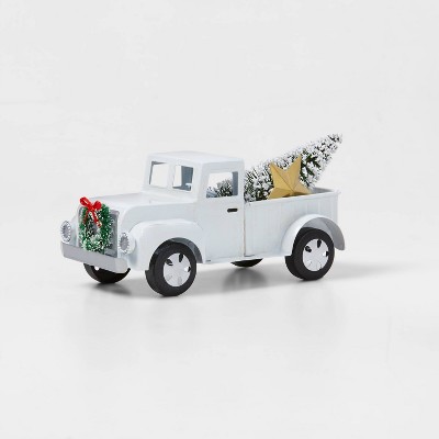 Medium Metal Truck with Christmas Tree Decorative Figurine White - Wondershop™