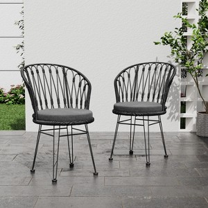 Gulches Outdoor Dining Chair Set of 2 - Weather Resistant with Polyethylene Rattan and Hairpin Legs, Gray - 1 of 4