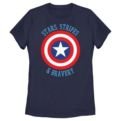 Women's Marvel Avengers Captain America Stars Stripes & Bravery T-shirt ...