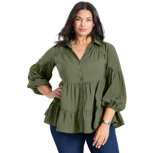 Avenue Women's Plus Size Amari Tiered Tunic Shirt - image 1 of 4