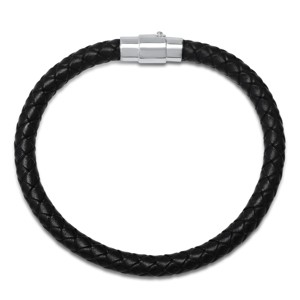 Steeltime men's braided leather and sterling silver magnetic clasp bracelet. Color Options: Black, Brown, Navy, Red - 1 of 3