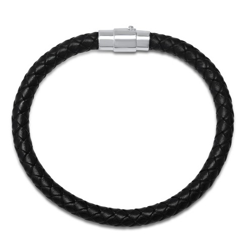 Steeltime men's braided leather and sterling silver magnetic clasp bracelet. Color Options: Black, Brown, Navy, Red - image 1 of 3