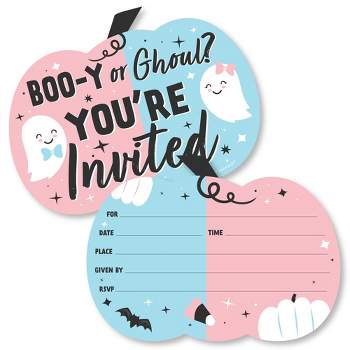 Big Dot of Happiness Boo-y or Ghoul - Shaped Fill-In Invitations - Halloween Gender Reveal Party Invitation Cards with Envelopes - Set of 12