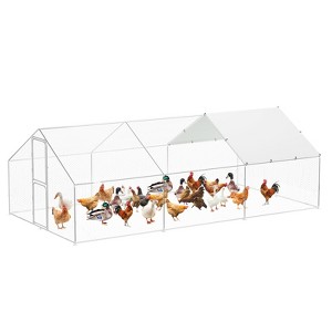 Large Metal Chicken Coop, Walk in Poultry Cage with Waterproof Cover, Spire Roof Chicken Run, Hen Rabbit Duck House, 9.8' W x 6.5' D x 6.5' H - 1 of 4