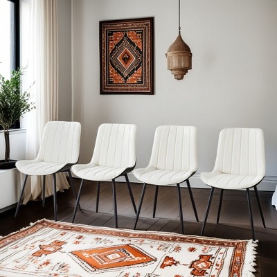 FURNIinspire Dining Chairs A set of 4 Dining Chairs, Extended Seat, Metal Legs Dining Chairs With PU Cushion, White And Black, 20"*18"*32"