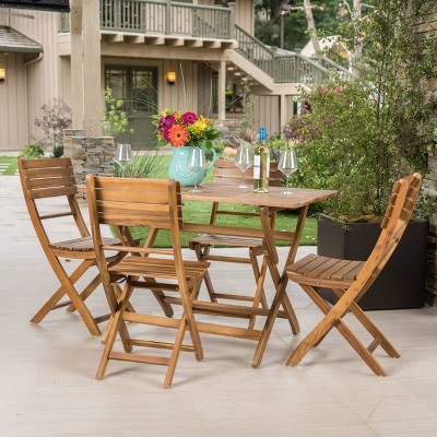 Positano 5pc Acacia Wood Foldable Dining Set - Natural - Christopher Knight Home