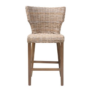 bali & pari Enver Rattan and Mahogany Wood Counter Height Barstool Kubu Gray/Rustic Taupe - 1 of 4