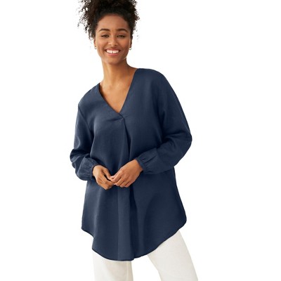 ellos Women's Plus Size V-Neck Inverted Pleat Tunic