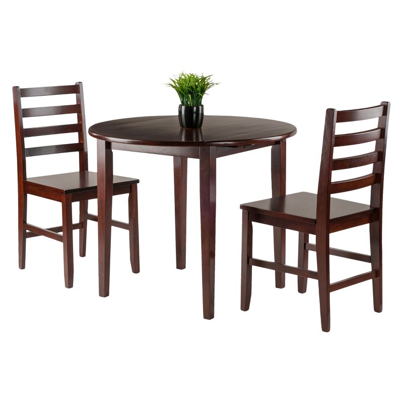 3pc Clayton Drop Leaf Dining Set with 2 Ladderback Chairs Walnut - Winsome, 3 of 5