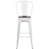 Merrick Lane Metal Dining Stool with Curved Slatted Back and Textured Wood Seat - 4 of 4