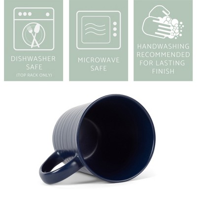 Navy Blue Matte Ceramic Round Coffee Mugs Set of 4