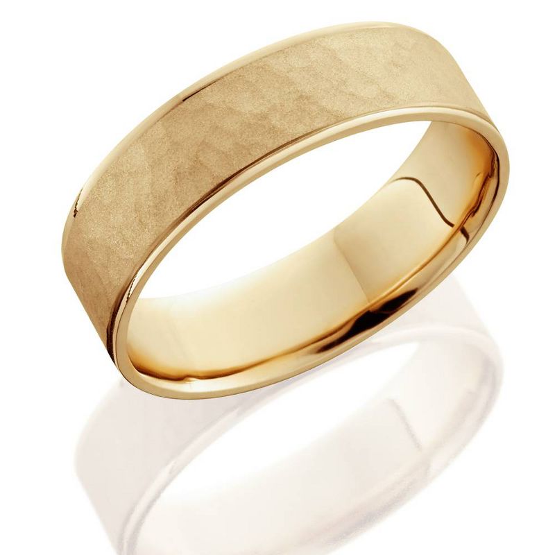 Pompeii3 14K Yellow Gold Mens Brushed Hammered Wedding Band 6mm, 2 of 4