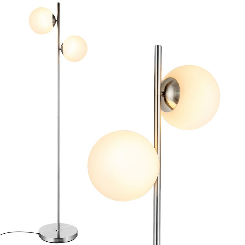 Costway 65''Sphere LED Floor Lamp w/2 LED Light Bulbs Foot Switch Bedroom Office Silver\Gold, 1 of 10