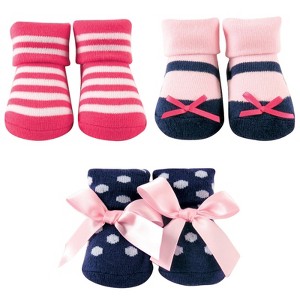 Luvable Friends Baby Girls Socks Giftset, Pink Navy, 0-9 Months - 1 of 1