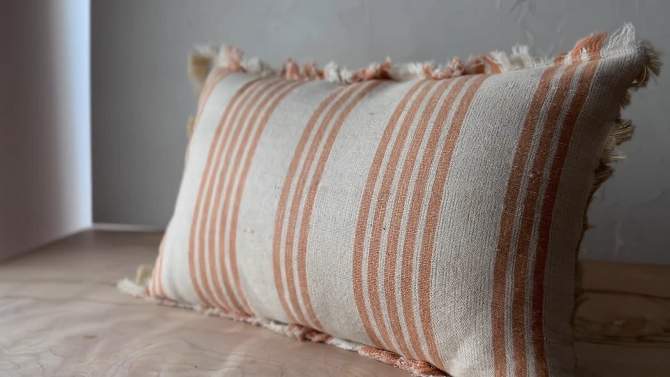 Hand Woven Coral Striped Lumbar Pillow Jute & Cotton With Polyester Fill by Foreside Home & Garden, 2 of 7, play video