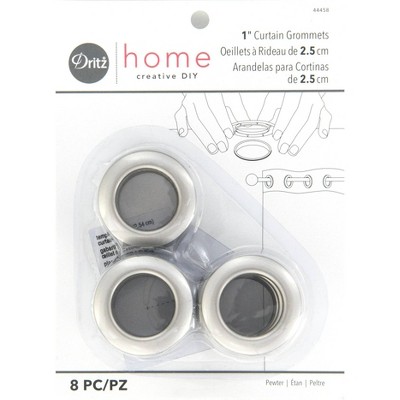 Dritz Set of 8 Home 1" Round Curtain Grommets Pewter: Plastic Sewing Fasteners, Silver, Eyelets & Grommets Kit