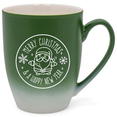 Elanze Designs Merry Christmas & A Happy New Year Santa Two Toned Ombre Matte Green and White 12 ounce Ceramic Stoneware Coffee Cup Mug
