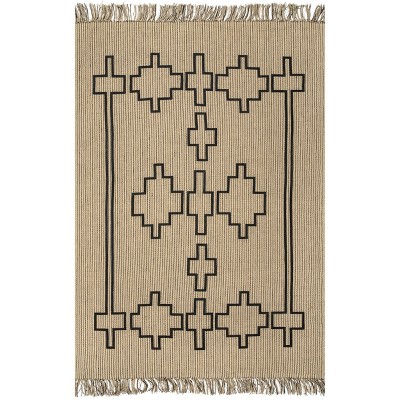 Nuloom Kamilah Geometric 5x8 Jute Indoor Area Rug for Dining Room Rug Neutral Rug Living Room Rug Kitchen, Natural/Ivory