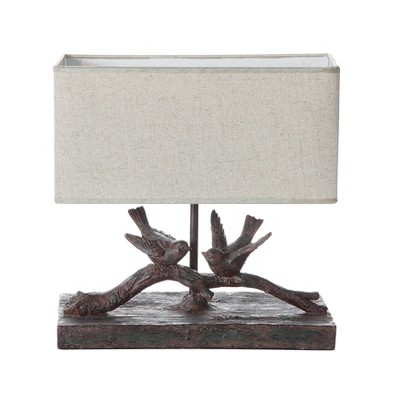 Black Resin Bird Table Lamp with Linen Shade
