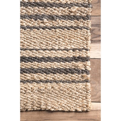 Natural Striped Jute Handmade Square Area Rug