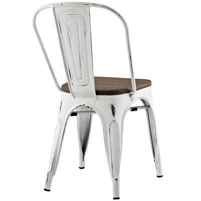 White Distressed Metal and Bamboo Bistro Side Chair