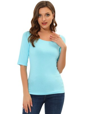 INSPIRE CHIC Women's Half Sleeves Scoop Neck Fitted Layering Soft T-Shirt