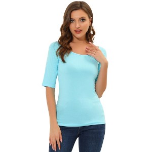 INSPIRE CHIC Women's Half Sleeves Scoop Neck Fitted Layering Soft T-Shirt - 1 of 4