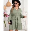 Coolmee Women's Plus Size Dress Long Sleeve Button Front Belted Shirt Dress V Neck Ruffle Midi A Line Shirt Dress - 3 of 4