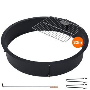 Outdoors Camping Firepit Ring, Wood Burning Fire Pits, Round Heavy Duty Firepits Ring with Tongs for Outdoor Park, Backyard, Bonfire Black - 1 of 4