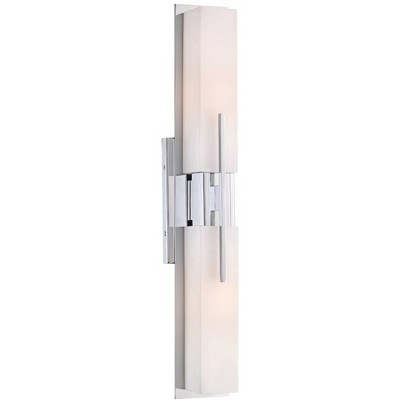 Possini Euro Design Modern Wall Light LED Chrome Hardwired 23 1/2" Wide 2-Light Fixture White Glass for Bathroom Vanity Mirror