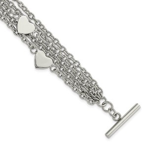 Black Bow Jewelry Stainless Steel Multiple Chain & Heart Charm Toggle Bracelet, 8 Inch - 1 of 4