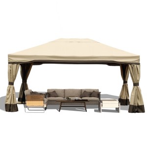 Aoodor Outdoor Aluminum Gazebo with Privacy Curtains and Netting, Grey Canopy Shelter for Patio, Garden, Yard, and Lawn - 1 of 4