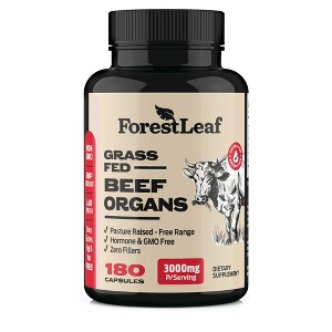 Forest Leaf Grass Fed Beef Organs Supplement, 3000mg per Serving, Pasture Raised & Free Range, Hormone & GMO Free with Zero Fillers - 180 Caps - 1 of 4
