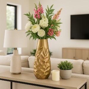 Decorative Textured Metal Vase for Livng Room Decor - Contemporary Home Accent Perfect for Bedroom, Office, and Tabletop Decor - 19", Bronze - 1 of 4