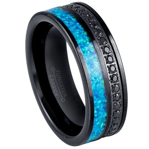 Jewelry Avalanche Black IP Eternity CZ with Opal Inlay Pipe Cut Tungsten Carbide Wedding Band, Comfort-fit, 8mm - 1 of 4