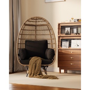 Oversize 360°Swivel Egg Chair Patio Rattan Egg Basket Lounge Chair, Steel Frame Stand and 4 Cushions for Patio, Porch,Living Room - 1 of 4