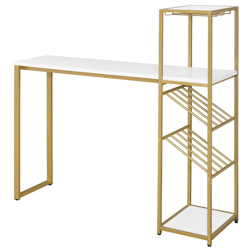 Bennis Bar Table with Wine Shelves High Gloss White/Gold Coated - HOMES: Inside + Out, 1 of 6