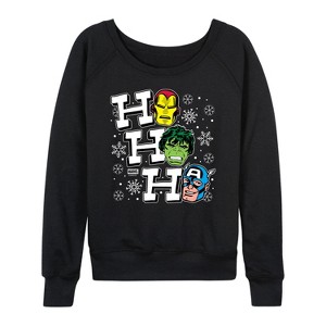 Women's - Marvel - Ho Ho Ho Avengers Lightweight French Terry Wide Neck Long Sleeve Shirt - 1 of 4