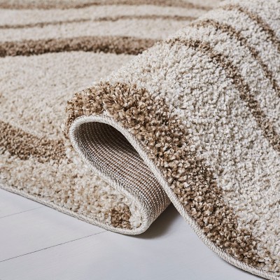 Ivory and Beige Geometric Hand-Knotted Shag Rug