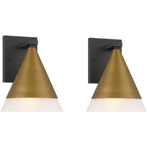 Possini Euro Design Possini Euro Leo 10"H Sand Black and Brass Outdoor Wall Light Set of 2 - 1 of 4