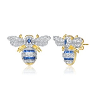 Guili Sterling Silver Gold Plated Wasp Stud Earrings with Blue Sapphire & Cubic Zirconia, a Distinctive and Striking Accessory for Bold Fashion - 1 of 2