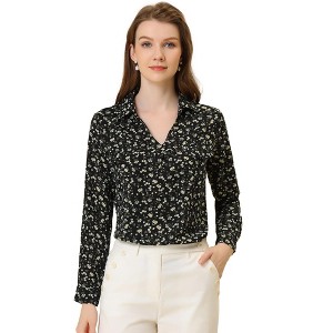 INSPIRE CHIC Women's V-neck Long Sleeve Floral Faux Pocket Blouse - 1 of 4