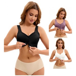 INSPIRE CHIC 3 Pcs Women's Lace Front Closure Full Coverage Workout Wirefree Breathable Soft Bras - 1 of 4